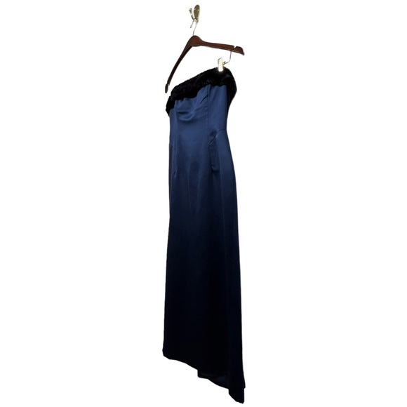 ABS EVENING BY ALLEN SCHWARTZ Strapless Faux Fur Gown Navy 4 - Picture 6 of 12